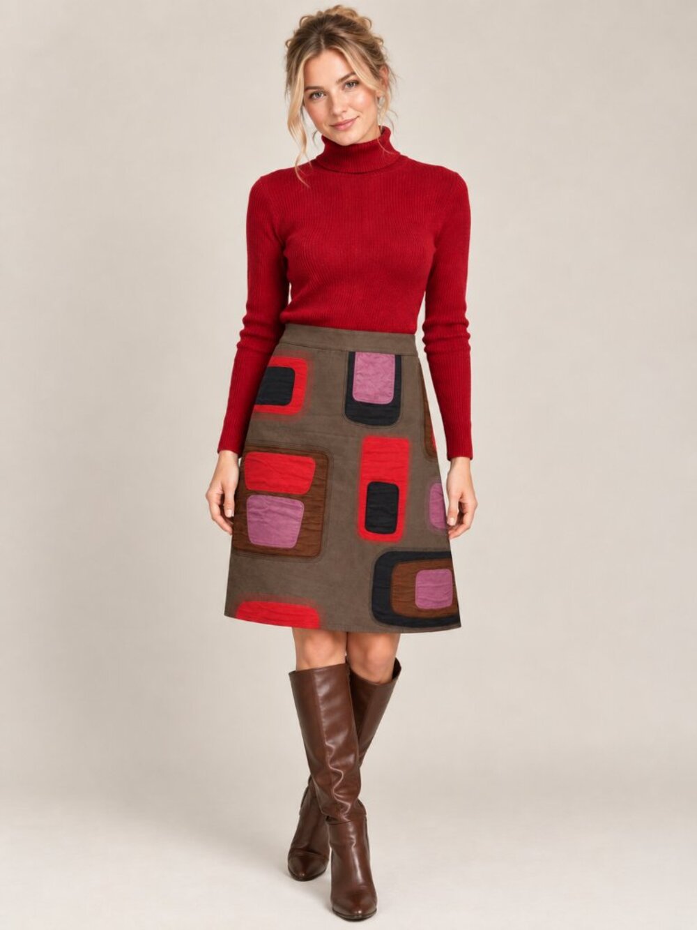 Boden Women’s US 6 Geometric Patchwork A-Line Skirt Fully Lined Side Zip